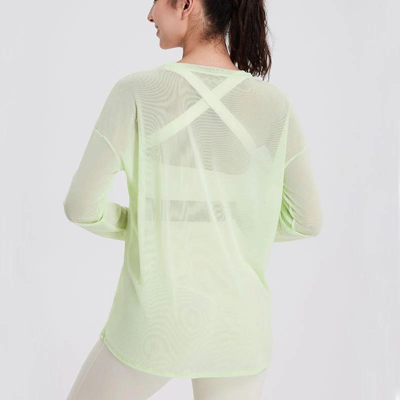 Chemise de yoga à manches longues pour femmes, chemisier de course en plein air, haut de gym respira