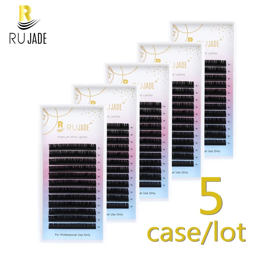 Rujade 5 cas / lot faux extensions de cils noir russe rouleau soie cils réguliers classiques extensi