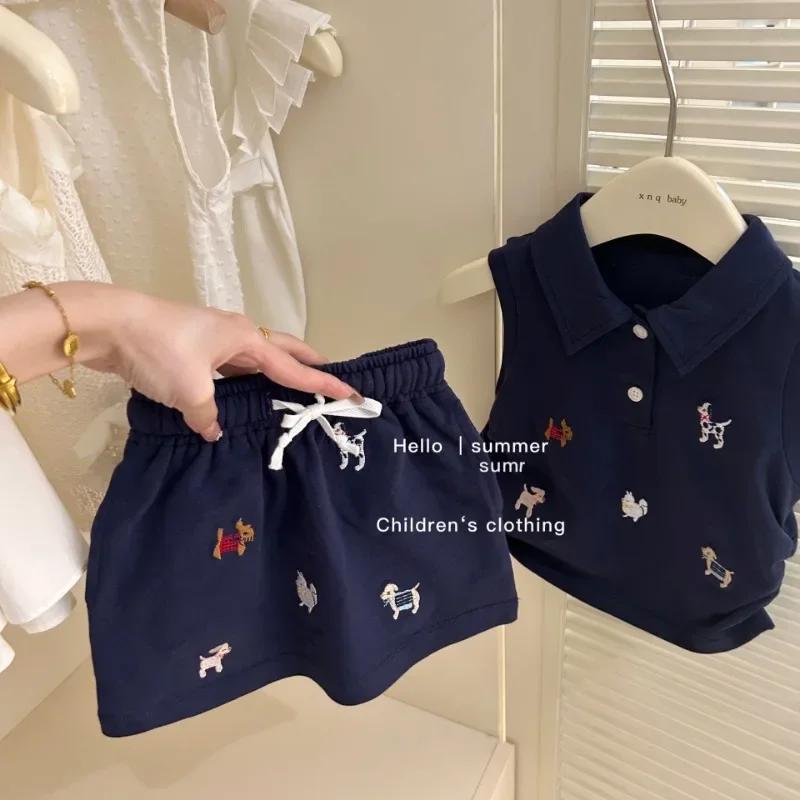 Vêtements d'été pour bébés filles, Polo + jupe pour chien de dessin animé mignon, 2 costumes pour to