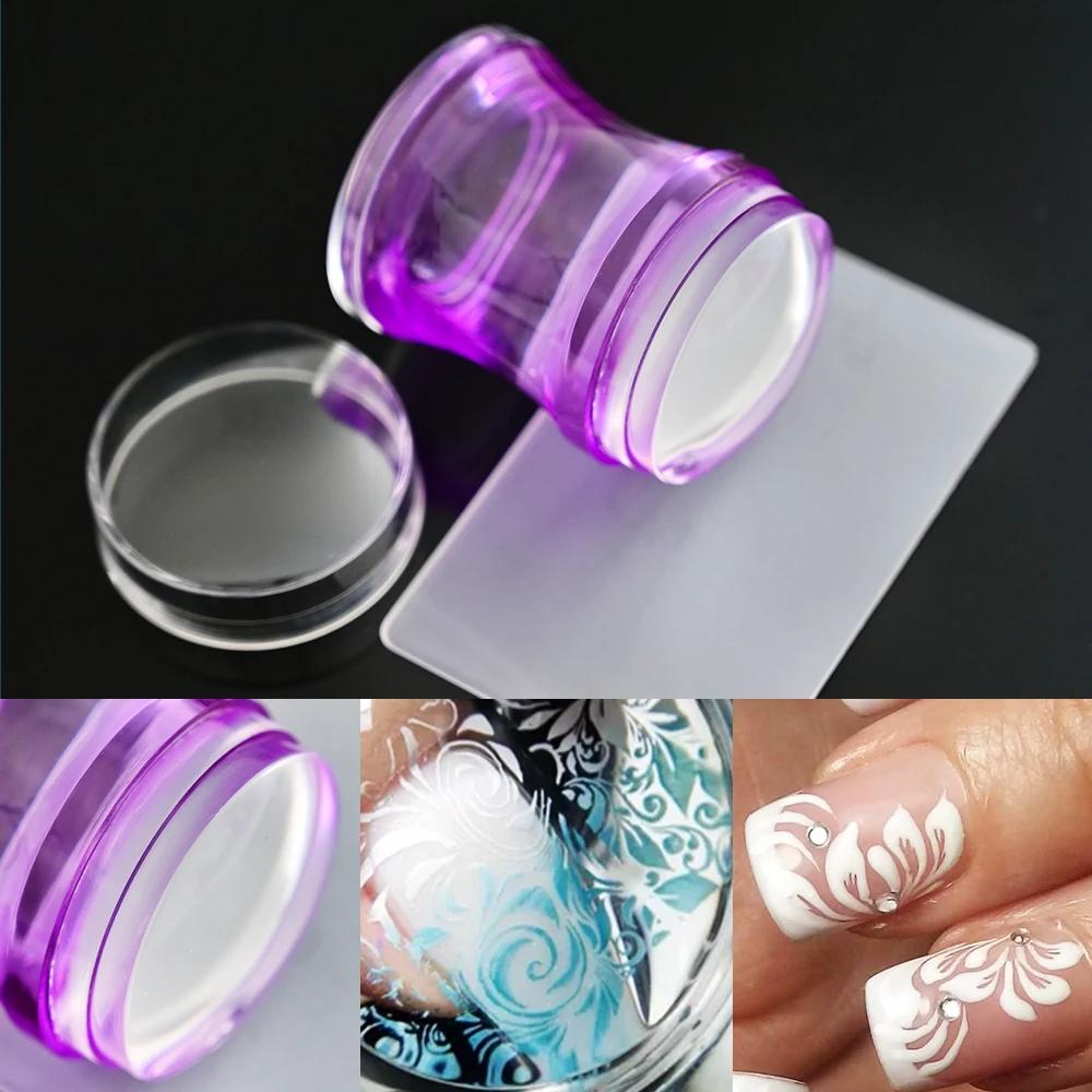 Kit de tamponnage pour nail art en silicone transparent, pour manucure française, plaque de tamponna