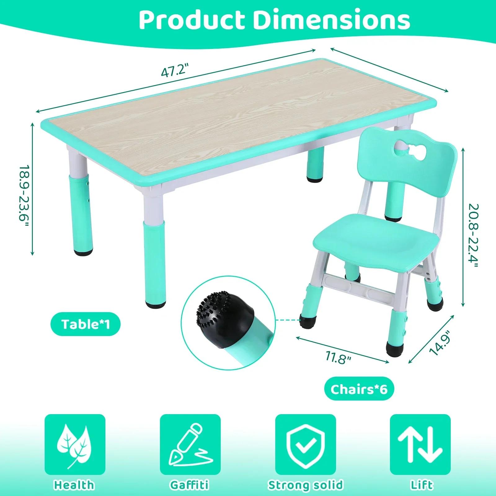 Table rectangulaire pour enfants avec 6 chaises, réglable, multi-activités, bureau d'art et d'artisa