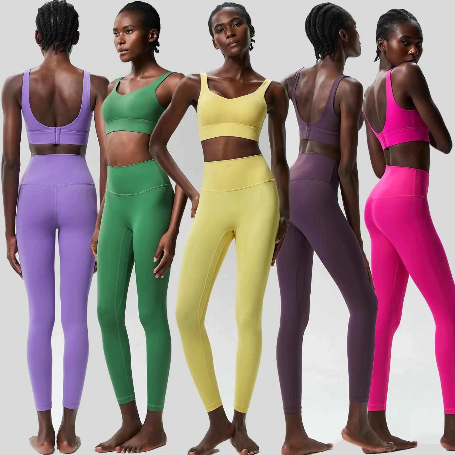 Ensemble yoga fitness deux pièces femmes - Couleur unie extensible séchage rapide running