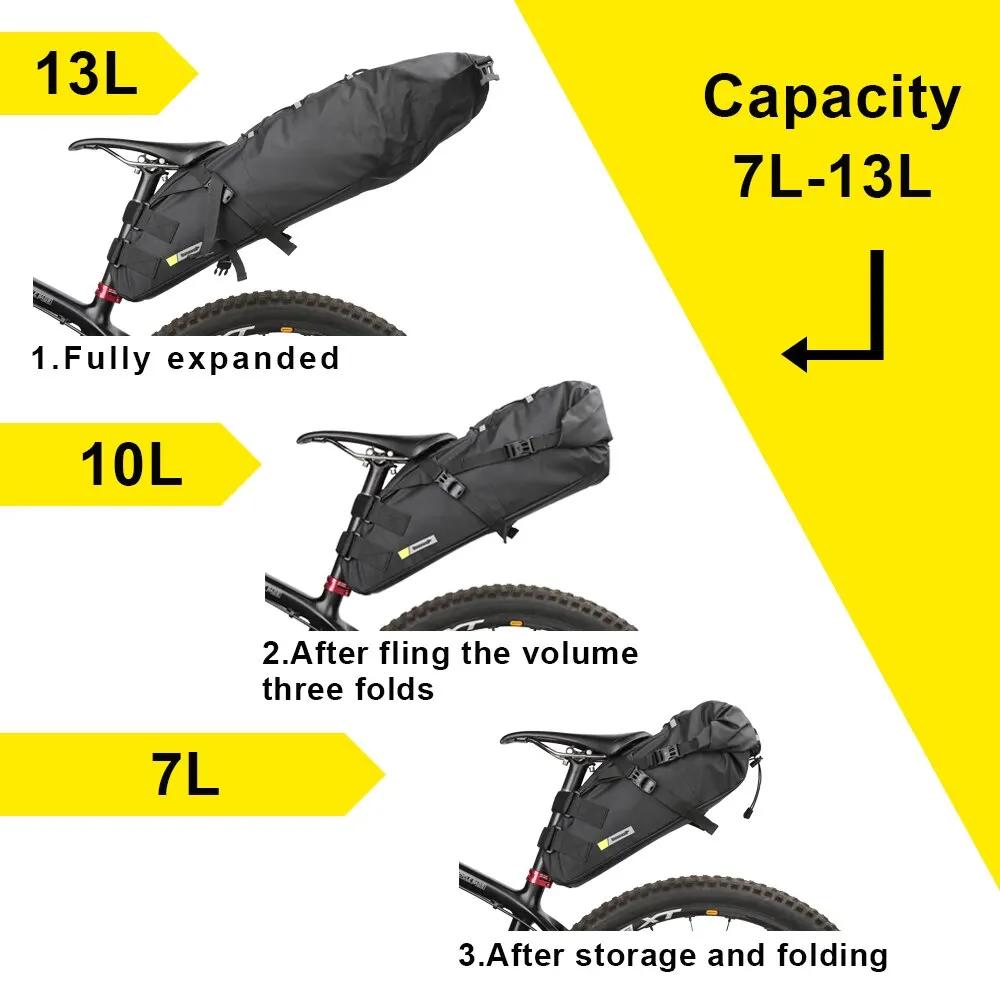 Rhinowalk Vélo Selle Sac Étanche VTT Route Vélo 13L Grande Capacité Sac Foldabe Queue Arrière Sac de