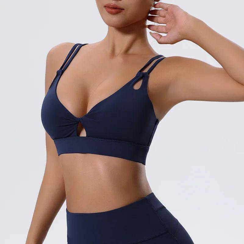 Soutien-gorge sport femme push-up - Brassière fitness respirante à sangle croisée