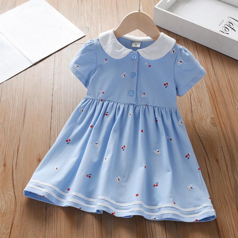 Robe d'été pour bébés filles de 2 à 6 ans, vêtements en coton à manches courtes et col rabattu