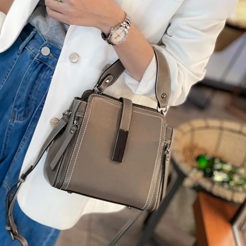Sac à main polyvalent en cuir véritable de vache pour femmes, couche supérieure, sac à bandoulière d