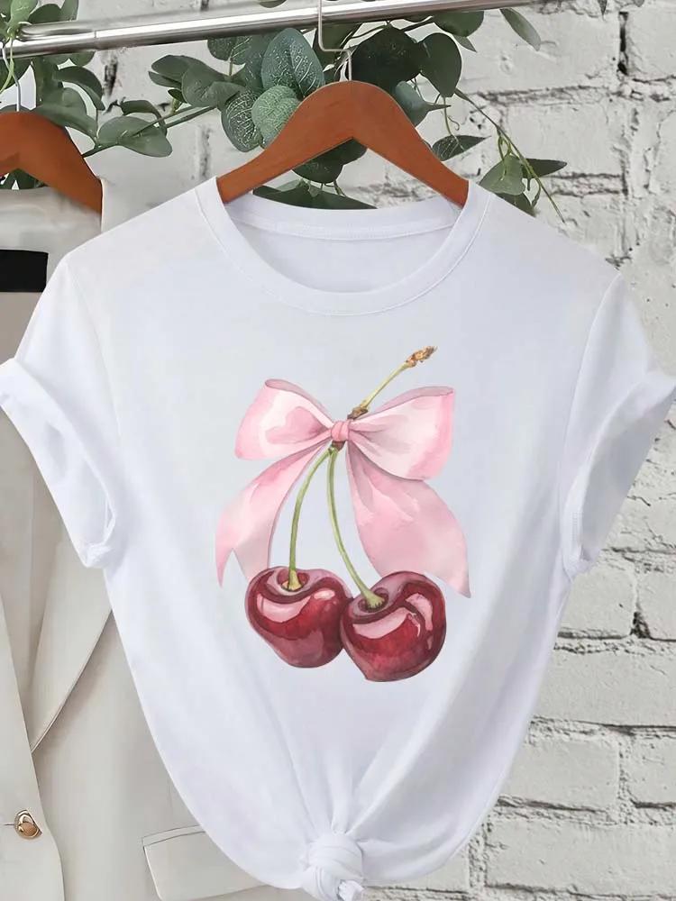 Mode cerise imprimé femmes T-Shirt à manches courtes col rond décontracté hauts pour l'été printemps