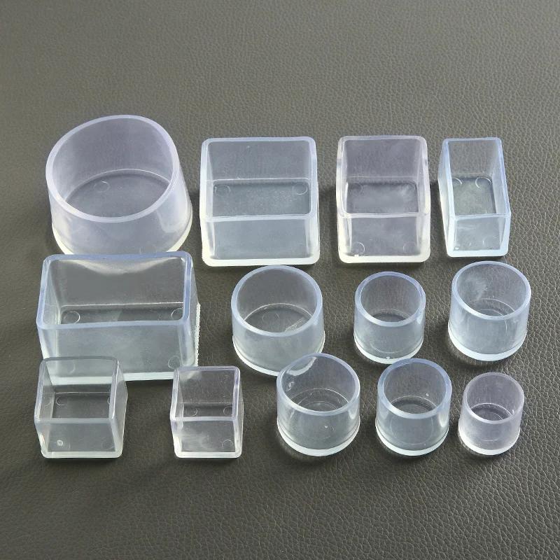 Chaussettes en silicone transparentes pour pieds de chaise, couvre-pieds carrés pour table et sol, c
