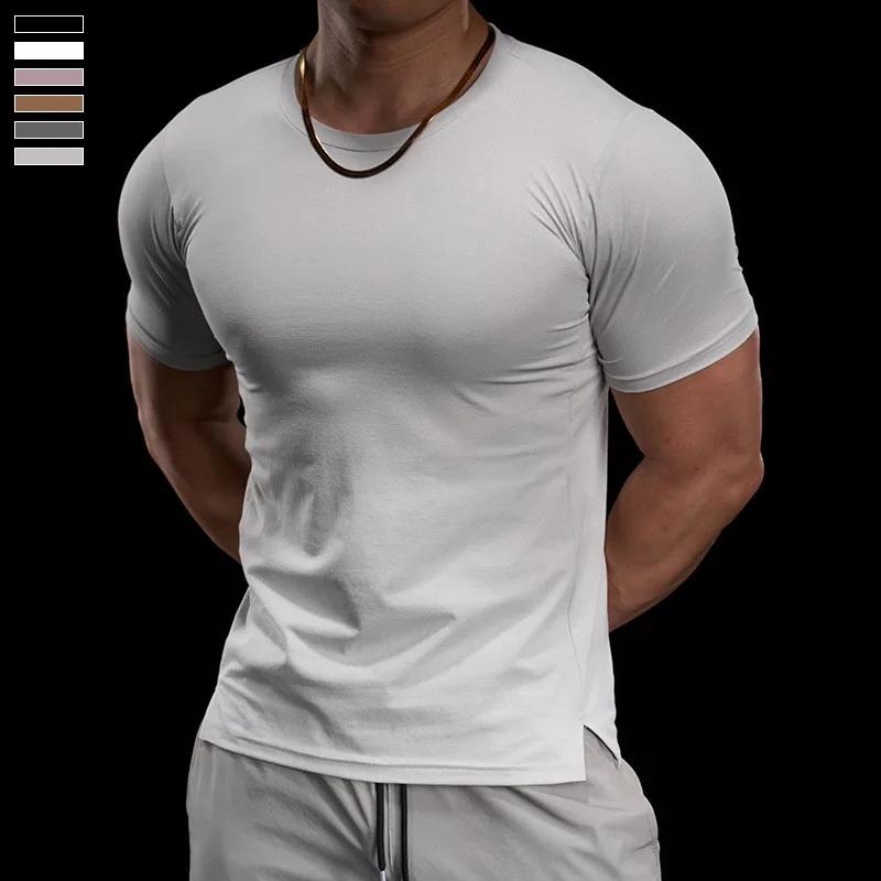 Vêtements d'entraînement de Fitness pour hommes, T-shirt de sport serré à manches courtes, respirant