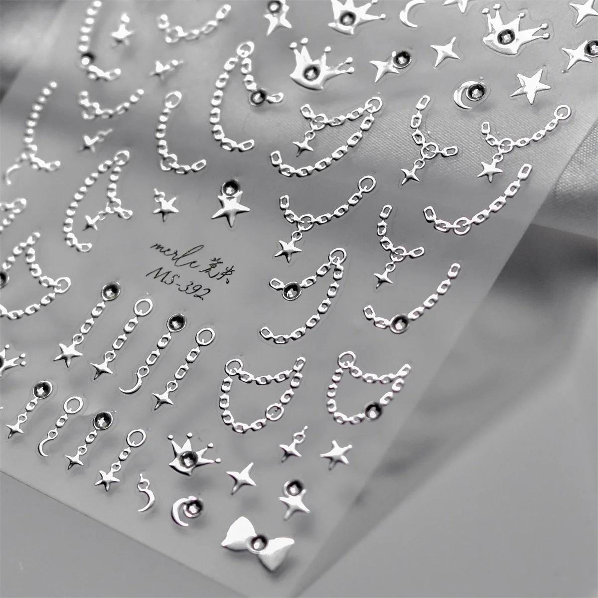 Autocollants pour ongles en chaîne étoile diamant 5D, 1 pièce, or argent, auto-adhésifs, décorations