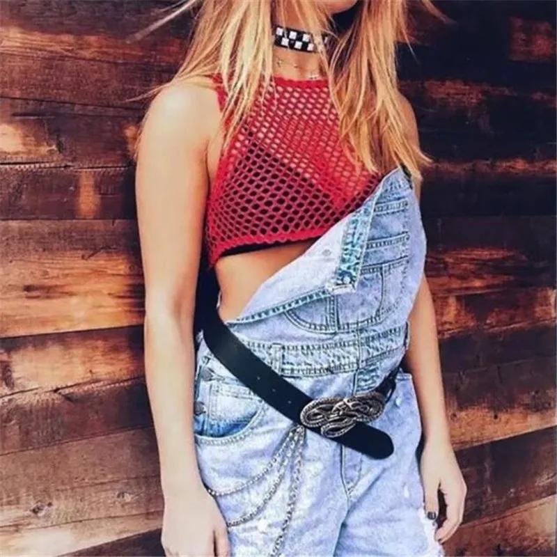 Haut court ajouré noir/rouge, T-shirt en maille pour femme, ample, à la mode, Tops basiques d'été, c