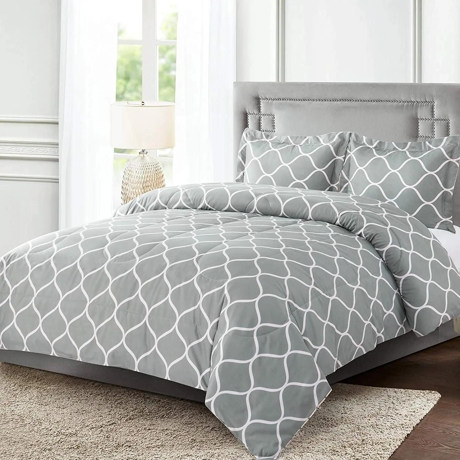 Parure de lit double en polyester gris, géométrique, couette, 2 pièces
