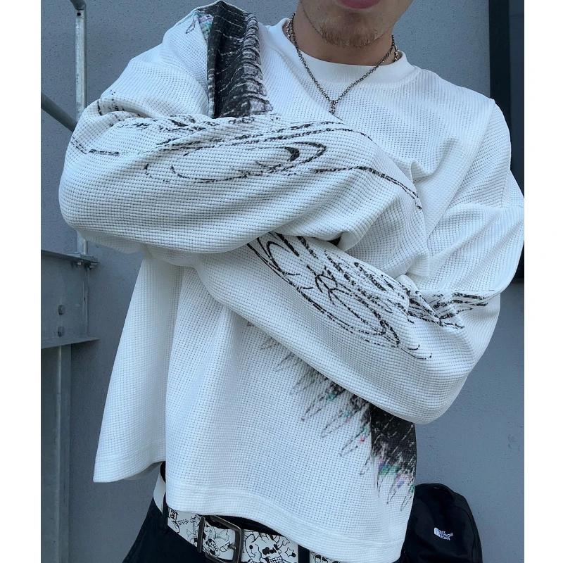 2025 Nouveau y2k Bullet Lettre Imprimé Américain Rétro Manches Longues T-shirt Street Style Casual L