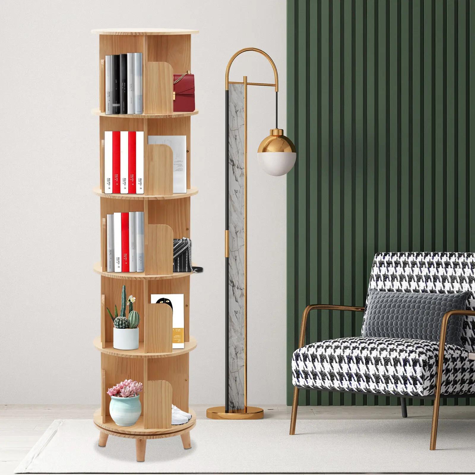 Étagère de Rangement Autoportante à 5 Niveaux, Bibliothèque Rotative à 360 °, T1