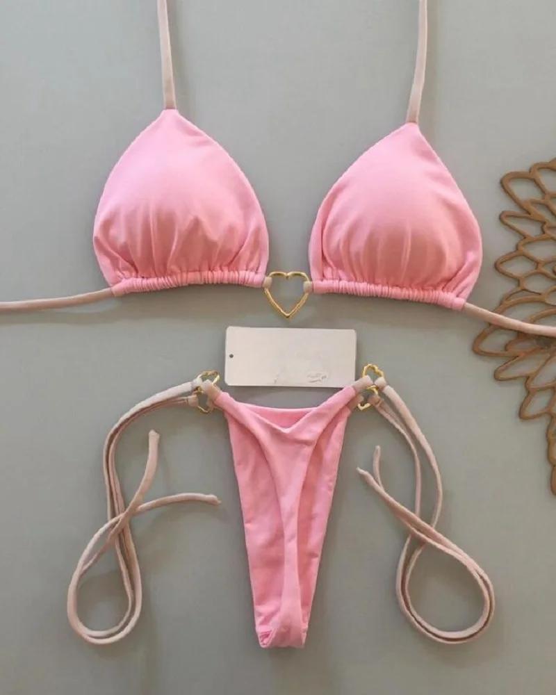 RUOTONSEPT-Maillot de bain deux pièces sexy pour femme, bikini brésilien, couleur unie, col licou, t