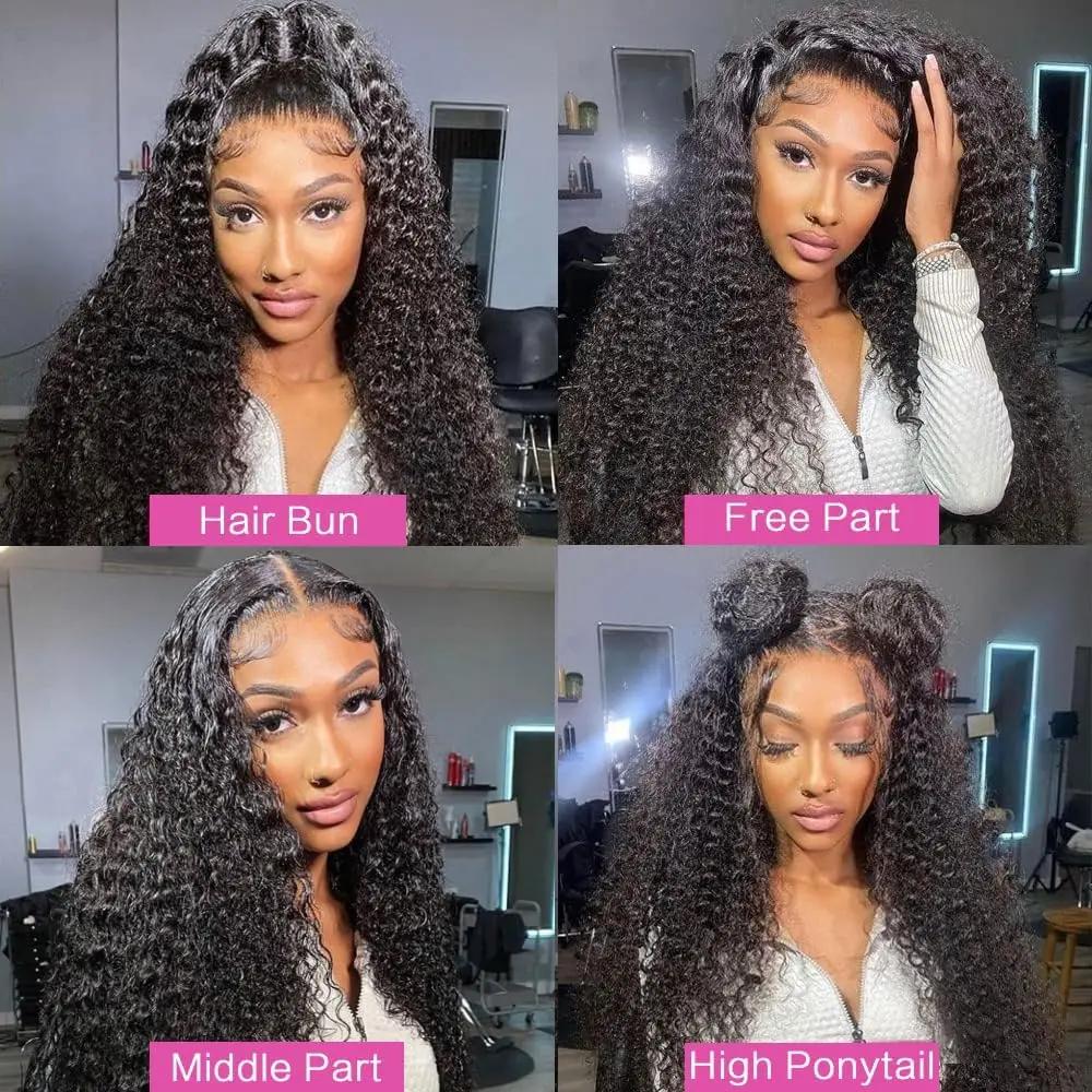Perruque sans colle cheveux humains prête à porter deep wave brésilienne lace front bouclé HD 360 fu