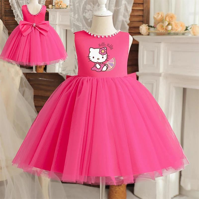 Hello Kitty enfants perles robe de princesse élégante pour les filles dos nu arc bébé 1er anniversai