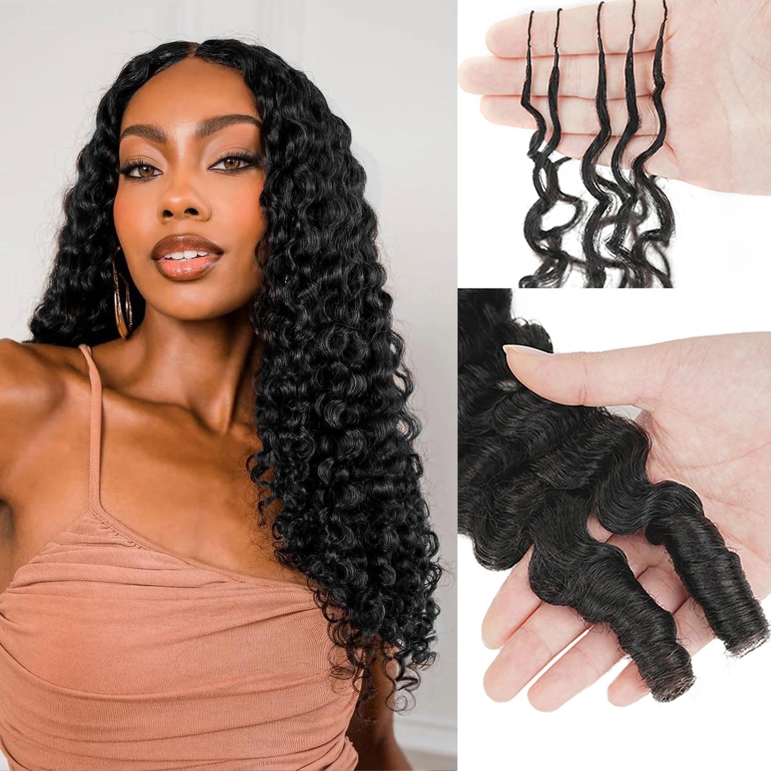 Lot de 5 tresses au crochet bouclées birmanes sans nœuds, pré-séparées, effet plume, légères, réutil