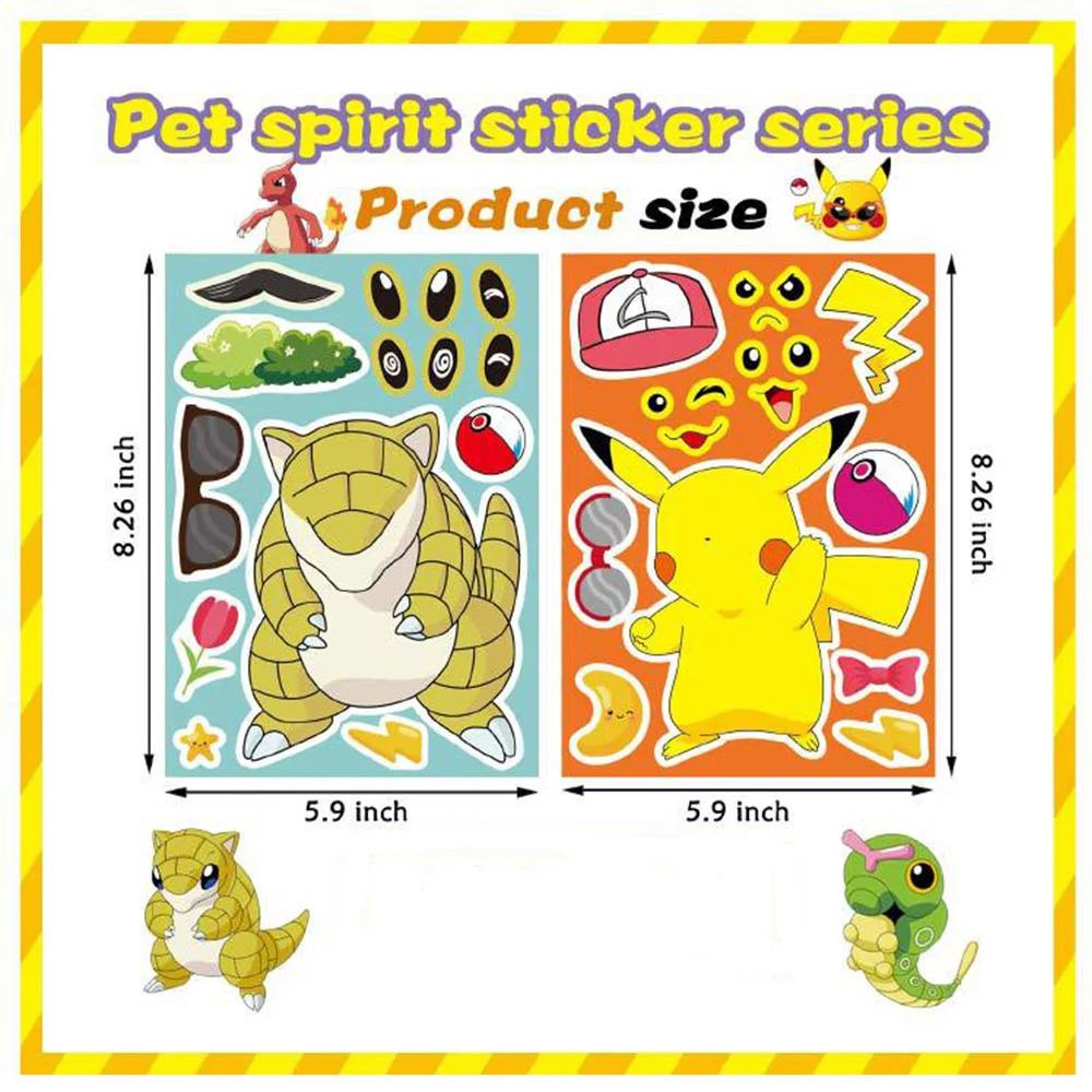 6/12 feuilles Pokemon enfants Puzzle Anime autocollants faire un visage assembler drôle dessin animé
