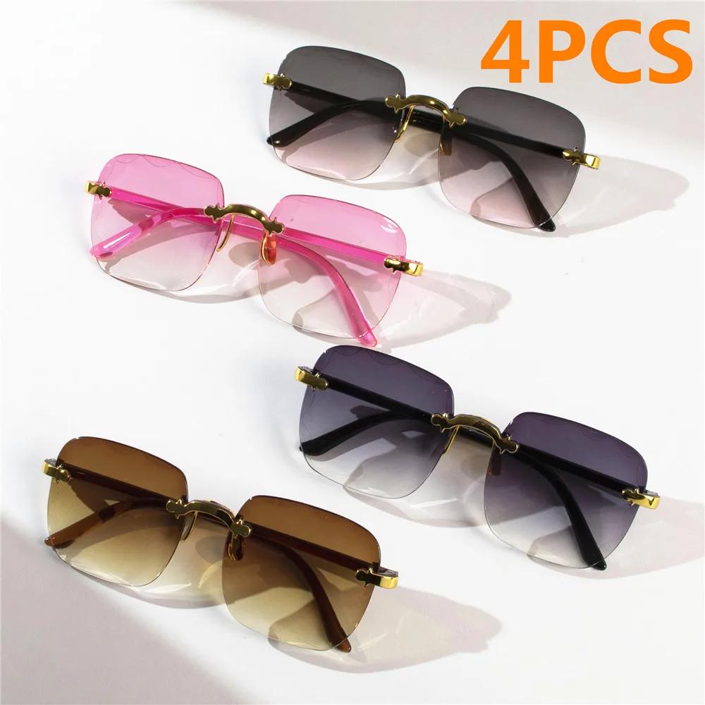 4 pièces lunettes de soleil carrées sans monture femmes marque de luxe concepteur été lunettes rouge