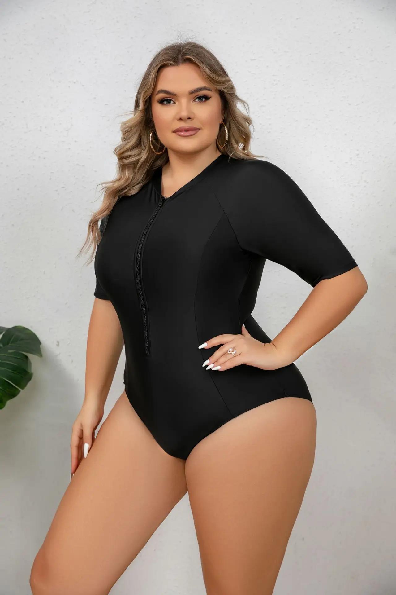 Maillot de bain de surf à manches courtes une pièce maillot de bain pour femmes grande taille Bikini