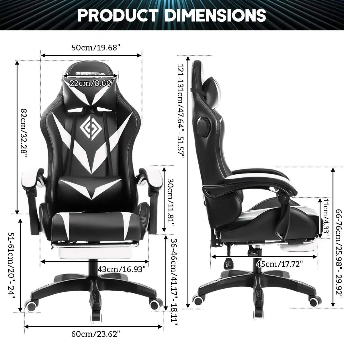 Chaise de jeu à 135 degrés, lumière RGB, chaise de bureau, haut-parleur Bluetooth, chaise d'ordinate