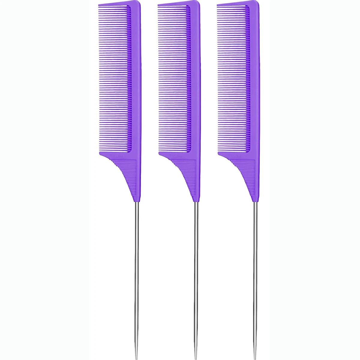 Peigne queue de cheval professionnel pointu pour salon, 3 pièces, antistatique, aiguille en acier, p