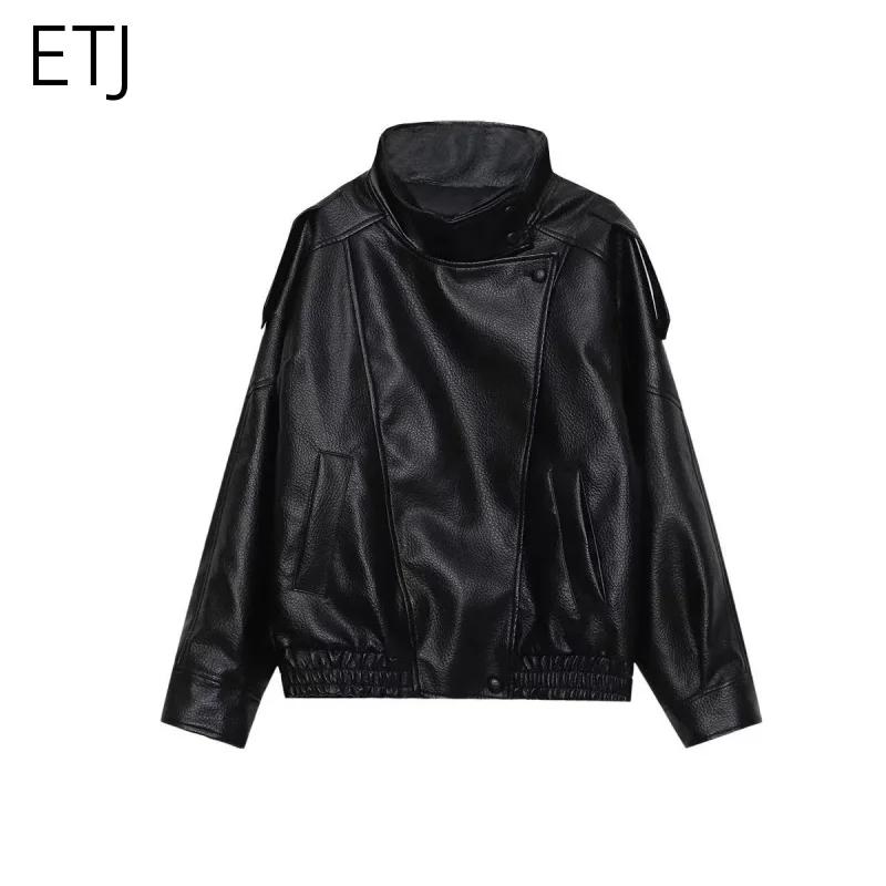 ETJ 2025 nouvelle version ample de la mode des femmes de col montant veste en simili cuir style de r
