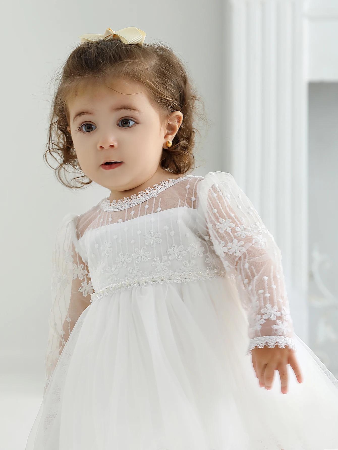 Bébé baptême trucs robe bébé robe filles fête anniversaire mariage princesse robes blanches pour fem