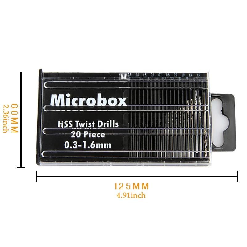 20 pièces/ensemble 0.3mm-1.6mm Mini jeu de forets hélicoïdaux en acier rapide ensemble de forets Mic