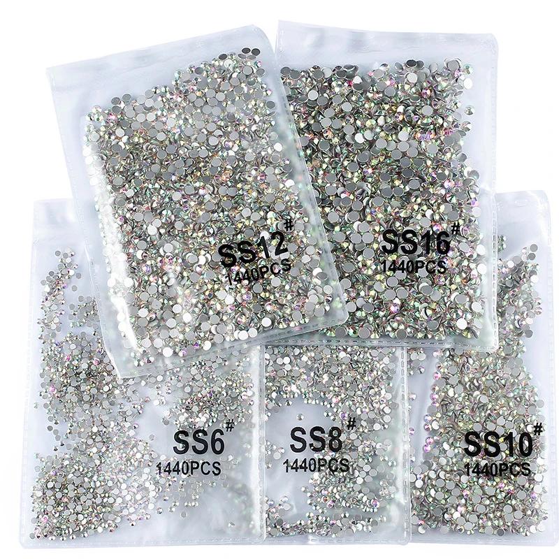 1440 pièces/sac AB/clair rond Mini diamant à ongles SS3-SS20(1.3-4mm) FlatBack Non correcteur crista