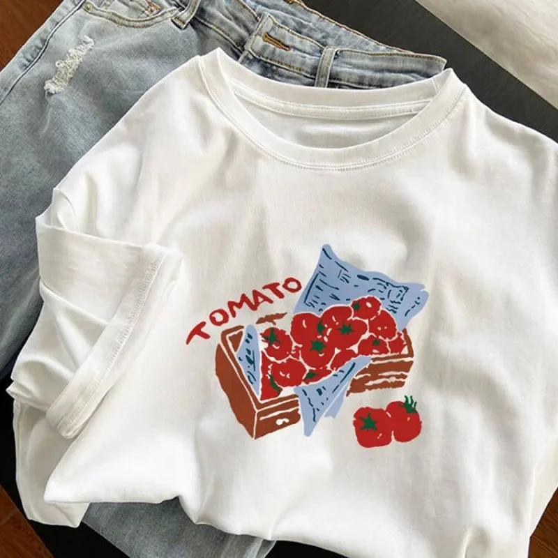 T-Shirt manches courtes femme, Vintage, Style tomate, imprimé soleil et mains, décontracté, ample, e