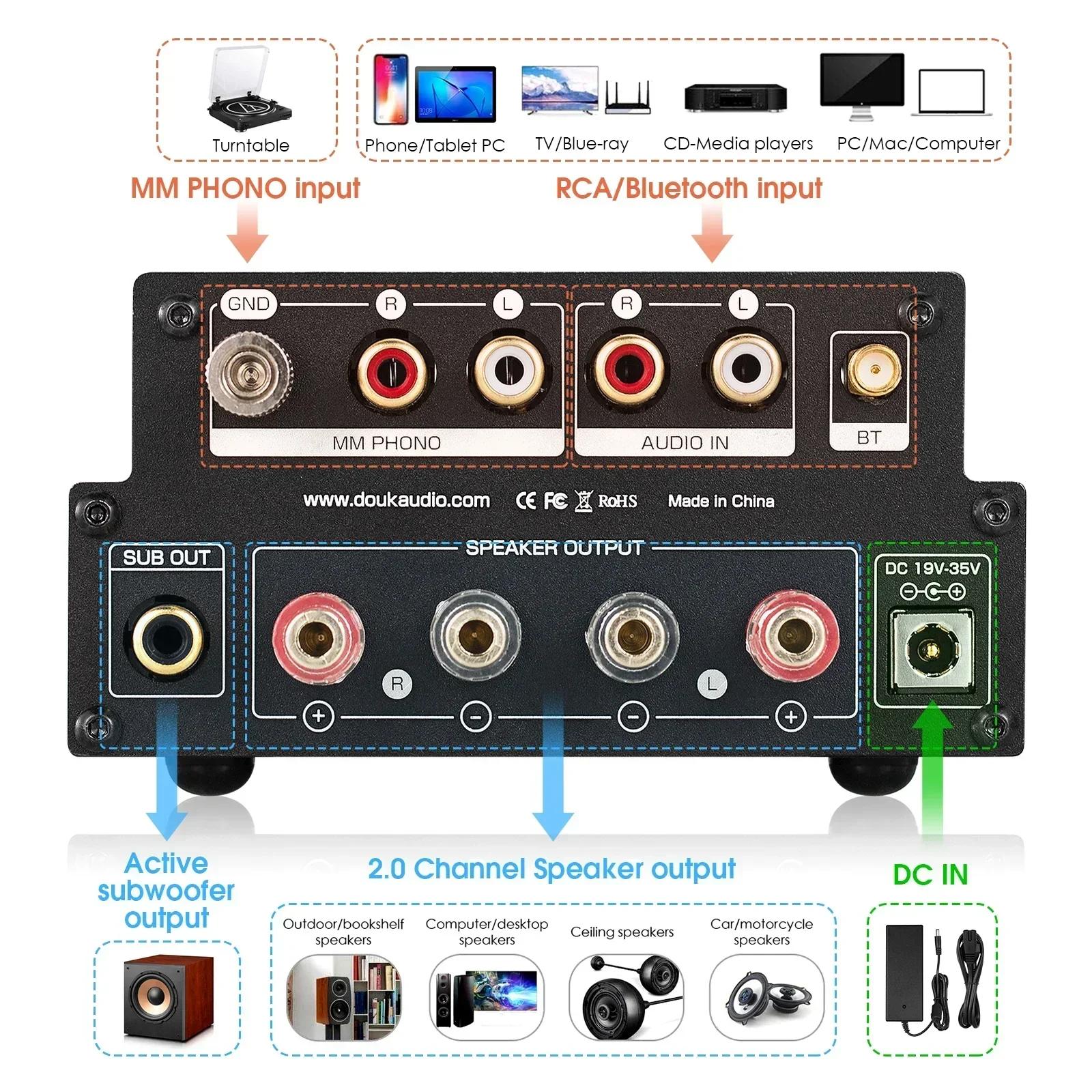 Douk Audio X1 HiFi JAN5725 amplificateur à Tube sous vide Bluetooth5.0 récepteur MM amplificateur Ph