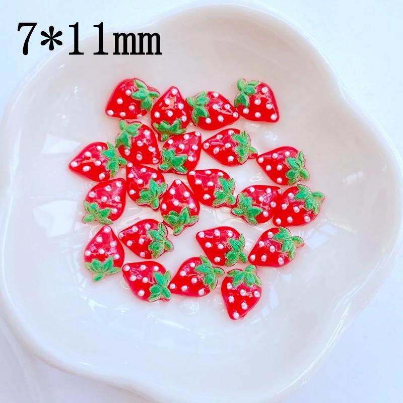 Mini Figurines en résine de fraise 7x11mm, 50 pièces, artisanat, ornement à dos plat, fabrication de