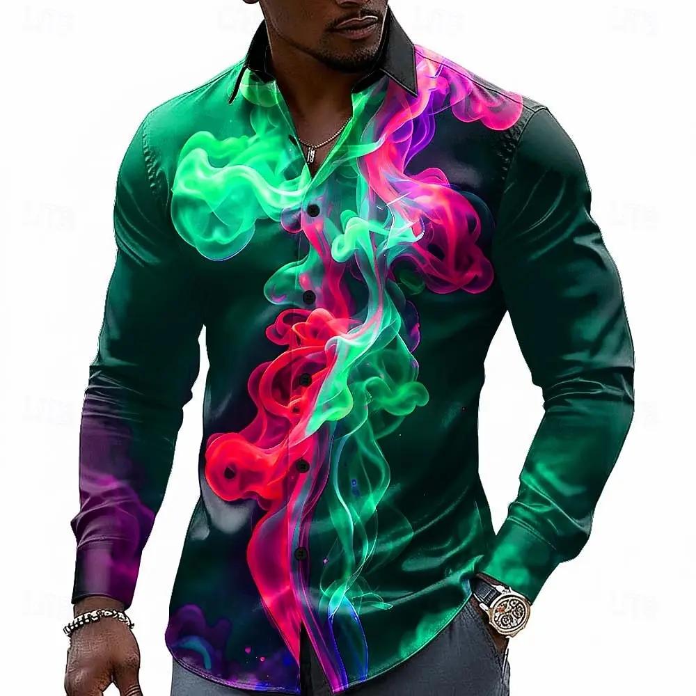 Chemise à manches longues pour homme, effet d'illusion optique, couleur fumée éblouissante, boutonné