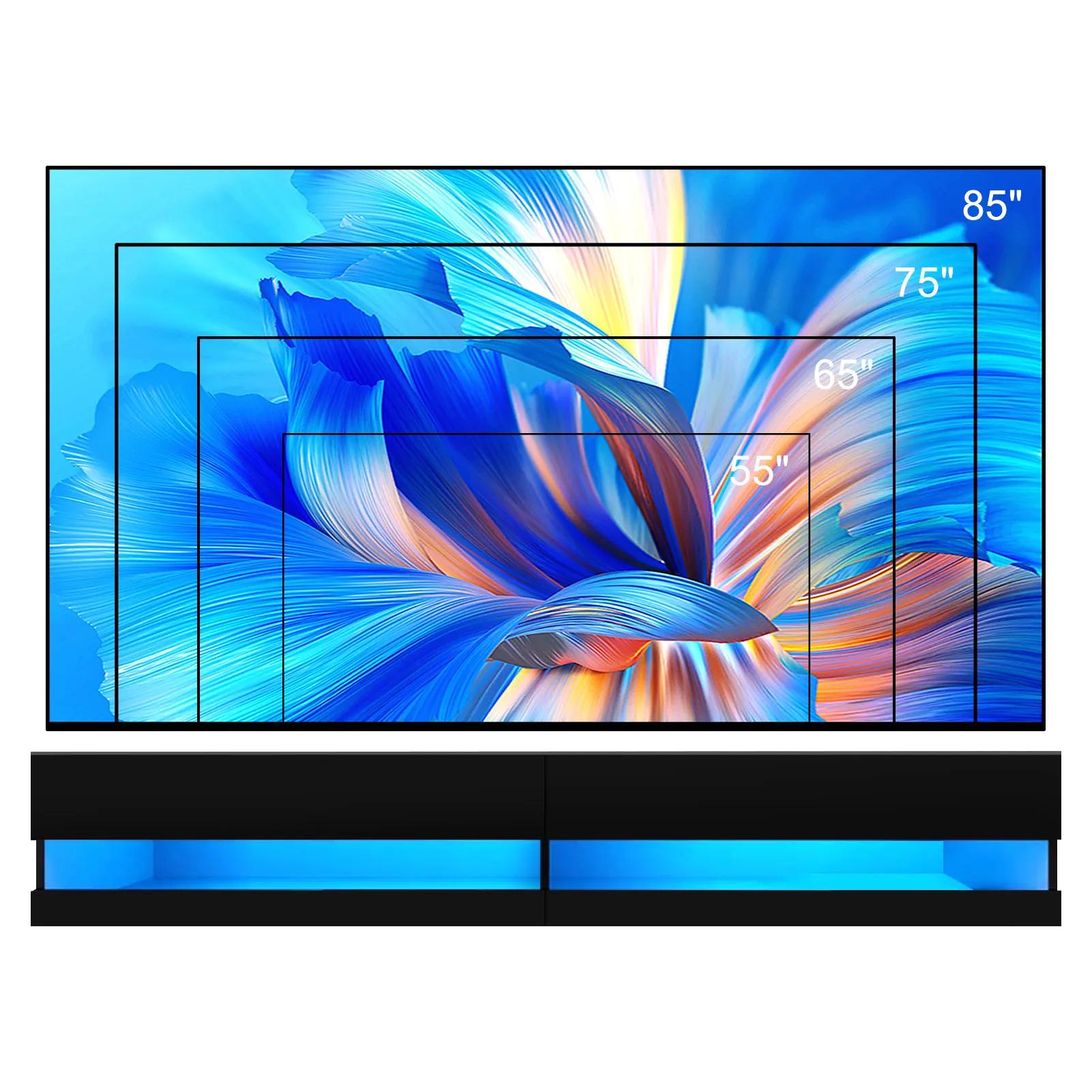 Support TV flottant pour TV 75/80 ", support TV mural LED avec prises de courant, console multimédia
