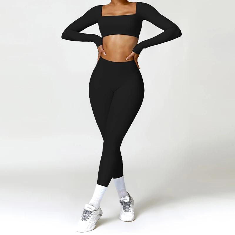Ensemble sport 2 pièces Hearuisavy femme - Haut court et legging séchage rapide yoga