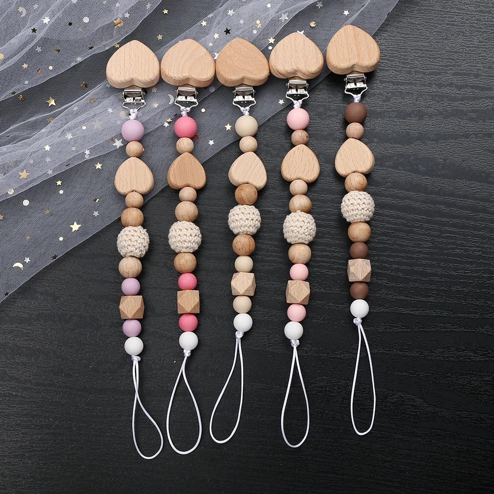 Nouveau coeur bébé Anti-chute chaîne sucette Clips perles de Silicone infantile mamelon apaiser suce