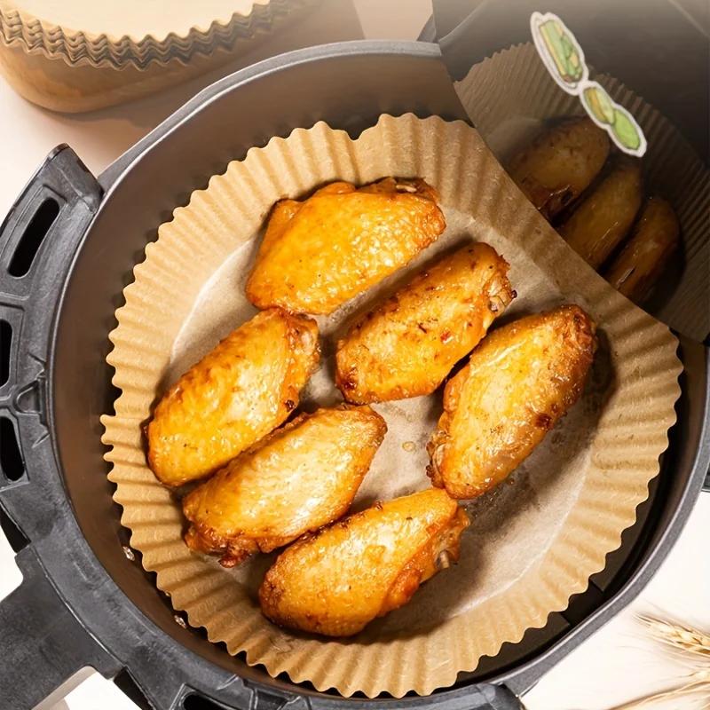 Doublures en papier pour friteuse à air, papier de cuisson étanche, huile-verde de poulet, rond, car