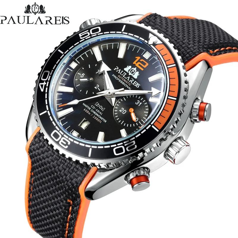 PAULAREIS P luxe hommes automatique auto vent montre mécanique pour hommes bracelet en caoutchouc ét