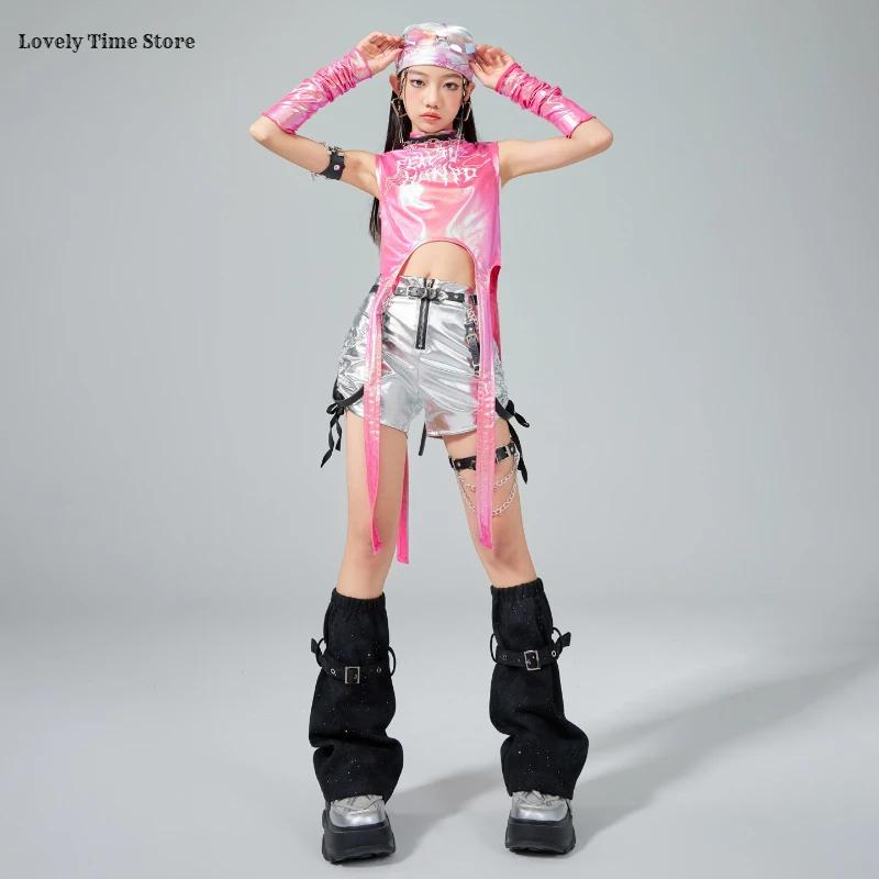 Hip Hop filles doux brillant haut court argent Cargo pantalon enfants k-pop Jazz danse vêtements ens