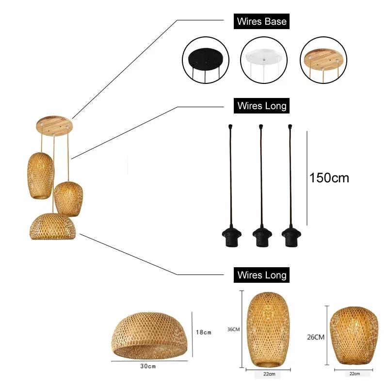 Classique 3 pièces lampes suspendues bambouo en bois E27 lustres éclairage plafonniers salon chambre