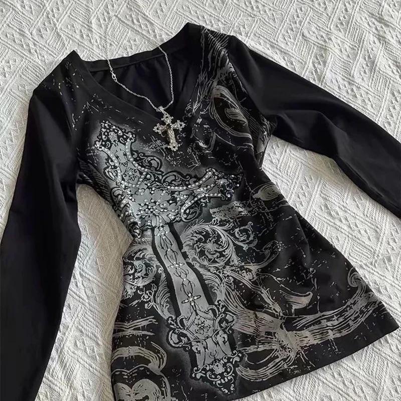 Femmes Hip hop 90s Vintage Punk T-Shirt automne Streetwear Sexy à manches courtes gothique mince hau