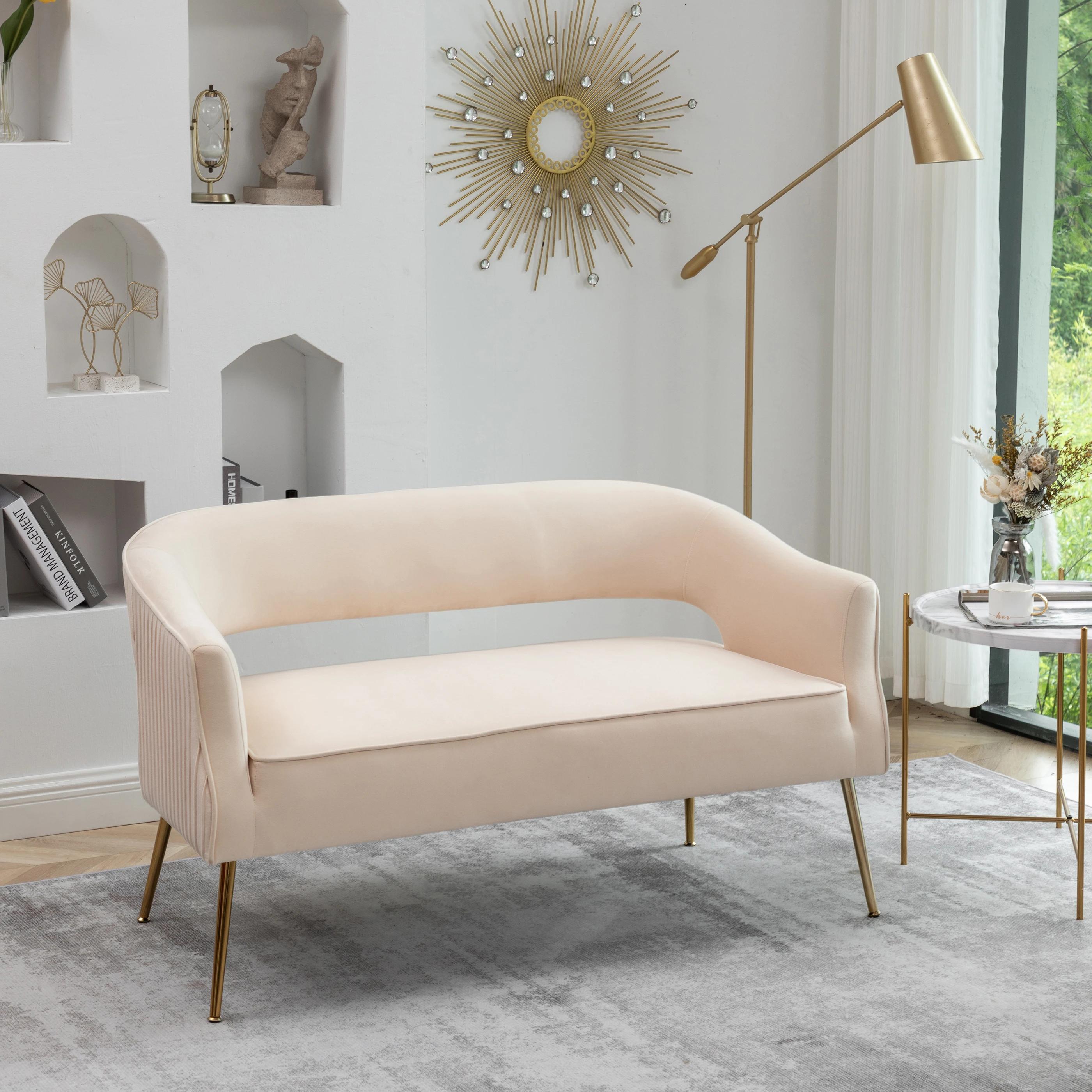 Causeuse touffetée en velours avec pieds en métal, canapés pour salon, canapé confortable, luxe abor