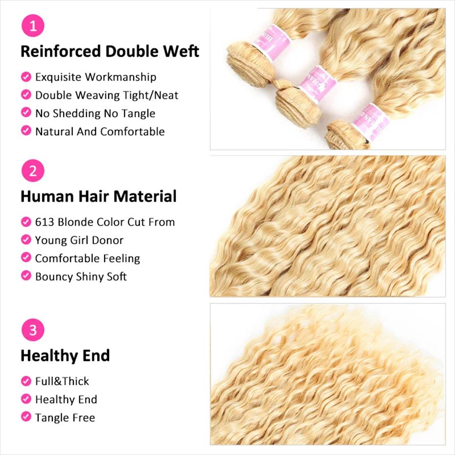 8-32 pouces vague profonde paquets de cheveux humains Remy cheveux brésiliens 613 couleur Blonde vag
