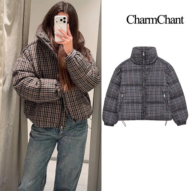 CharmChant col montant Plaid doudoune pour femmes hiver 2025 rembourrage manteau femme nouveau en ma