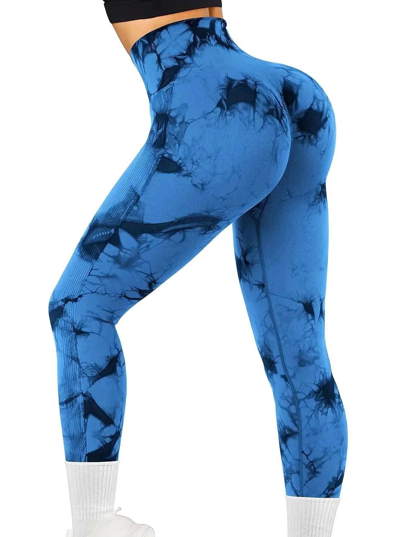 Pantalon de Yoga extensible pour femmes, teinture par nouage, sans couture, fesses pêche, taille hau