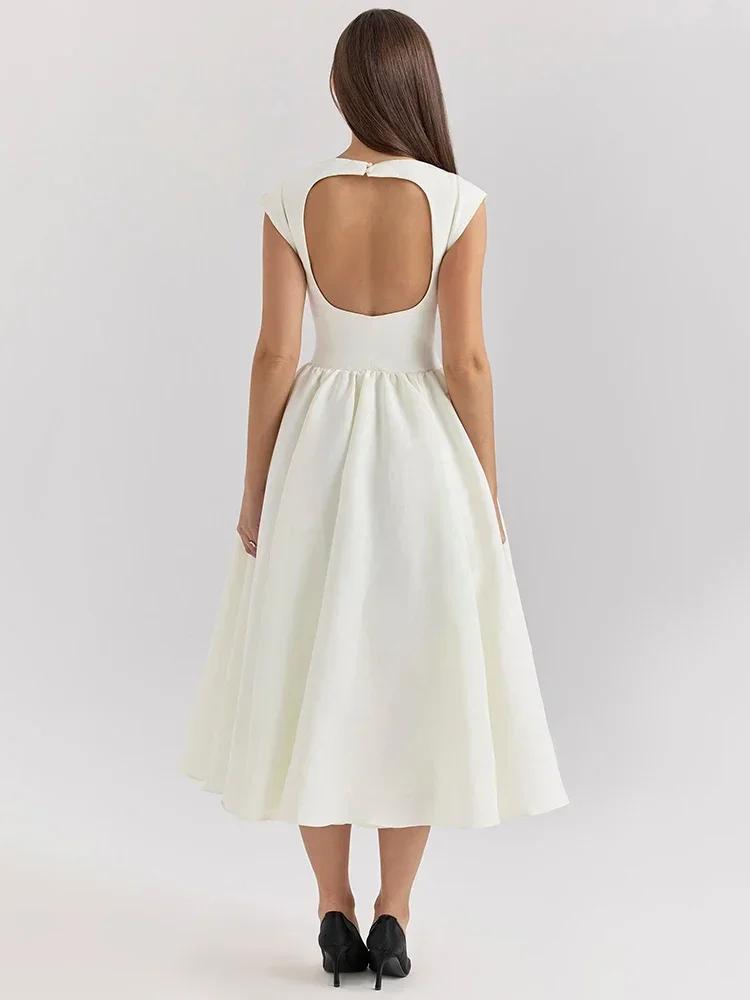Oligai Robe Longue Crème Femme - Robe Élégante Manches Cape Dos Nu Coupe Cintrée Évasée pour Anniver