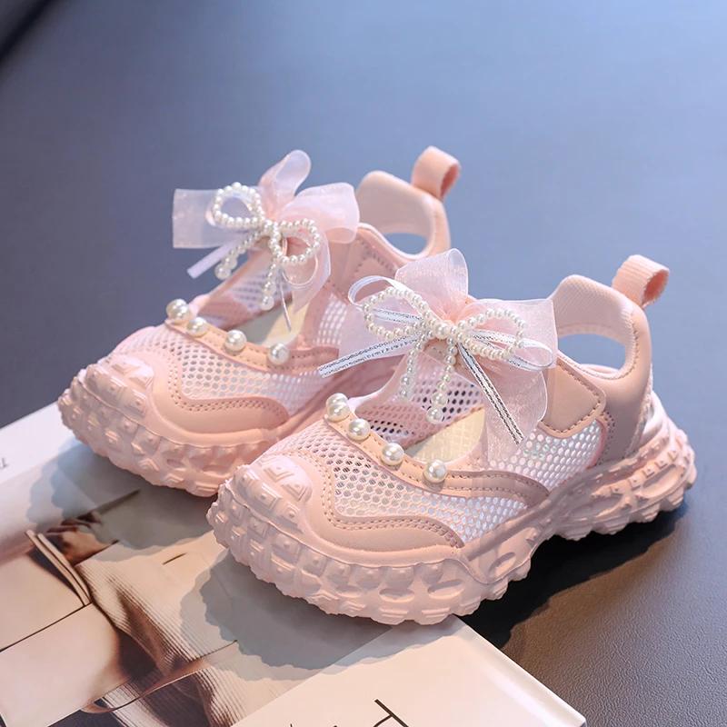 Baotou – sandales princesse pour filles, chaussures à maille unique avec perles étrangères, baskets 