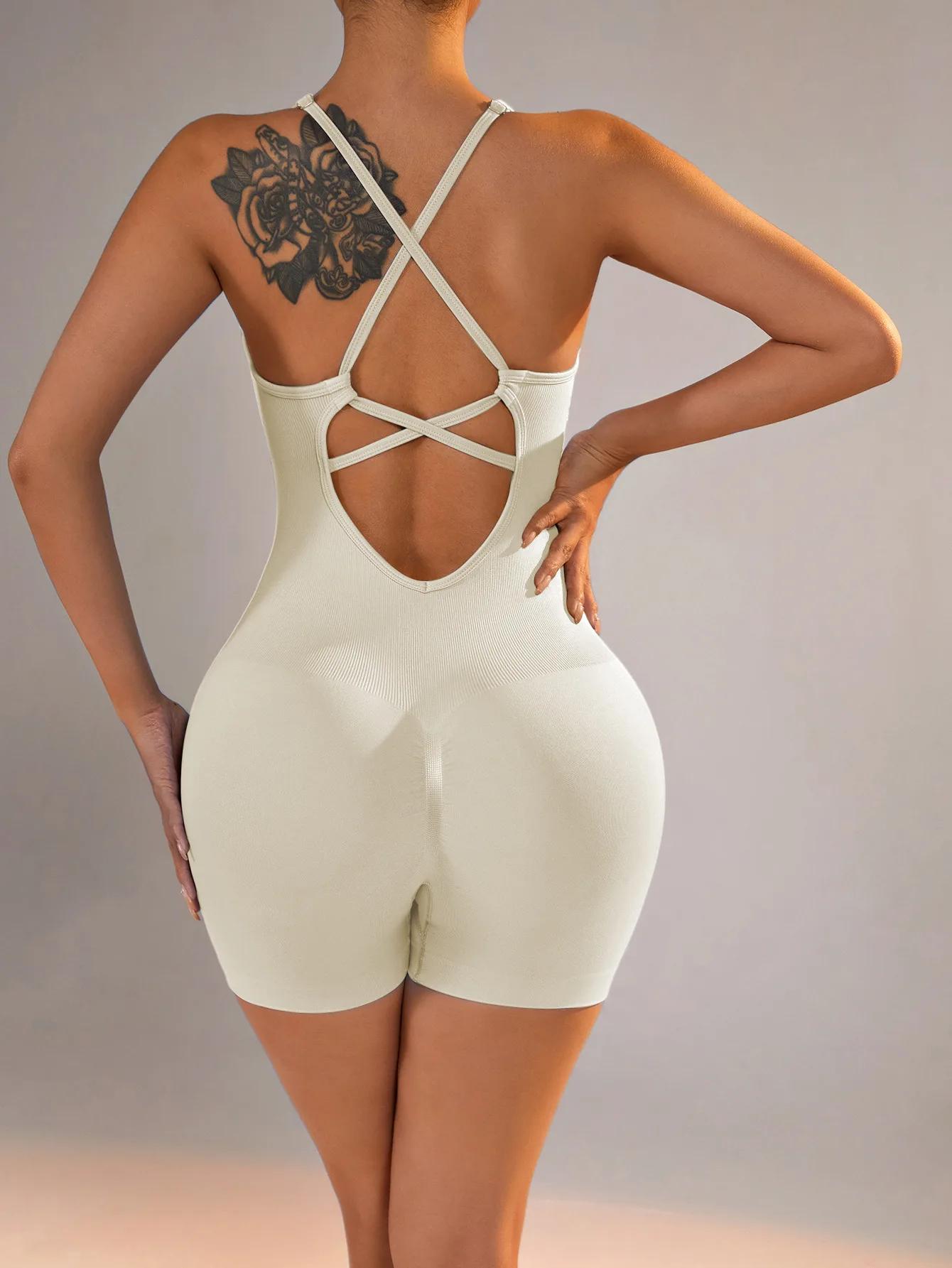 Combinaison de Fitness Sexy pour femmes, combishort de sport réglable croisé, une pièce, combinaison